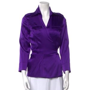 Diane Von Furstenberg 95% Silk V Neck Blouse - Purple size 10/M